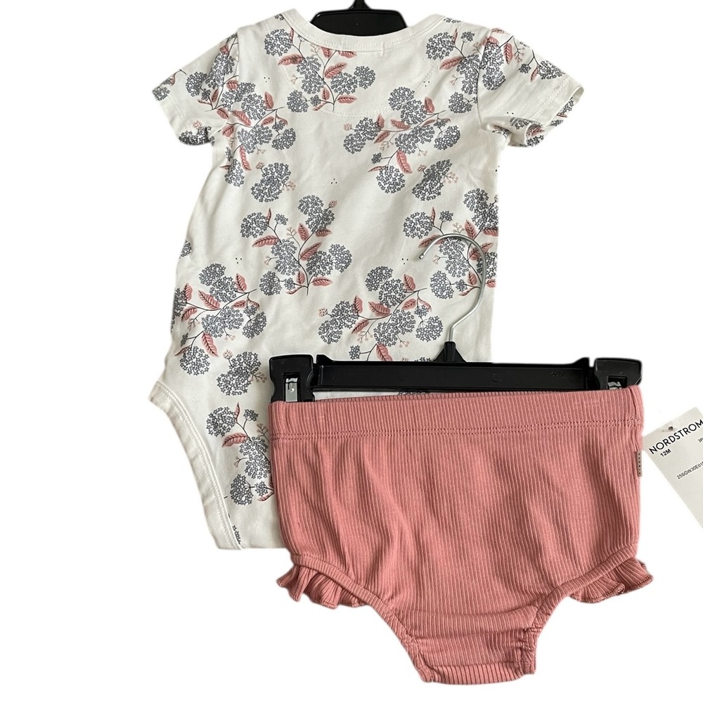 Nordstrom White Floral Tee with Dusty Pink Ribbed Bloomers - Picture 3 of 6